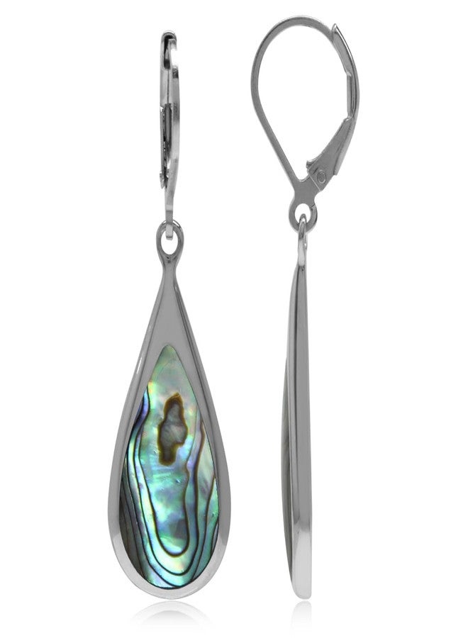 Silvershake Abalone Paua Shell Inlay White Gold Plated 925 Sterling Silver Drop Dangle Leverback Earrings - Image 1