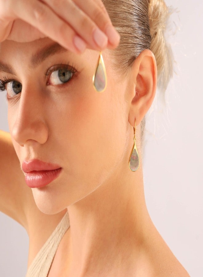 Silvershake Abalone Paua Shell Inlay White Gold Plated 925 Sterling Silver Drop Dangle Leverback Earrings - Image 3