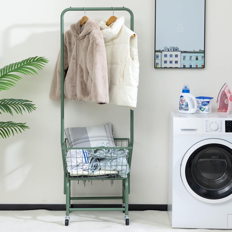 ALIMORDEN Laundry Cart with Clothes Rack, Rolling Laundry Butler with Wire Storage Rackï¼ŒWhite - Image 2