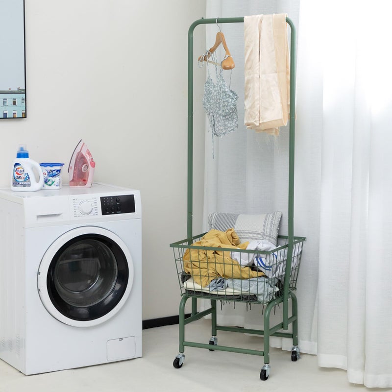 ALIMORDEN Laundry Cart with Clothes Rack, Rolling Laundry Butler with Wire Storage Rackï¼ŒWhite - Image 5