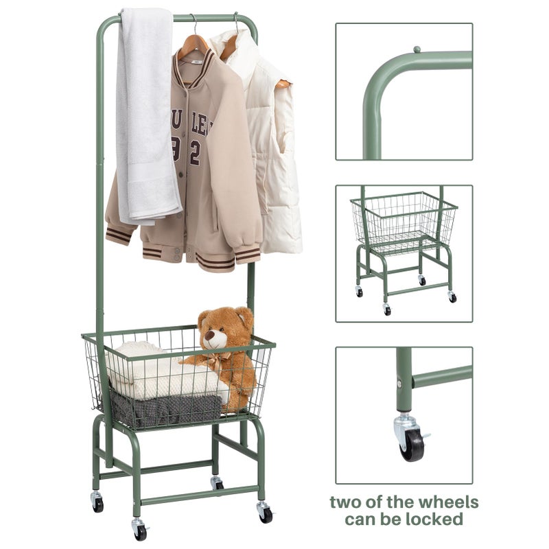 ALIMORDEN Laundry Cart with Clothes Rack, Rolling Laundry Butler with Wire Storage Rackï¼ŒWhite - Image 3