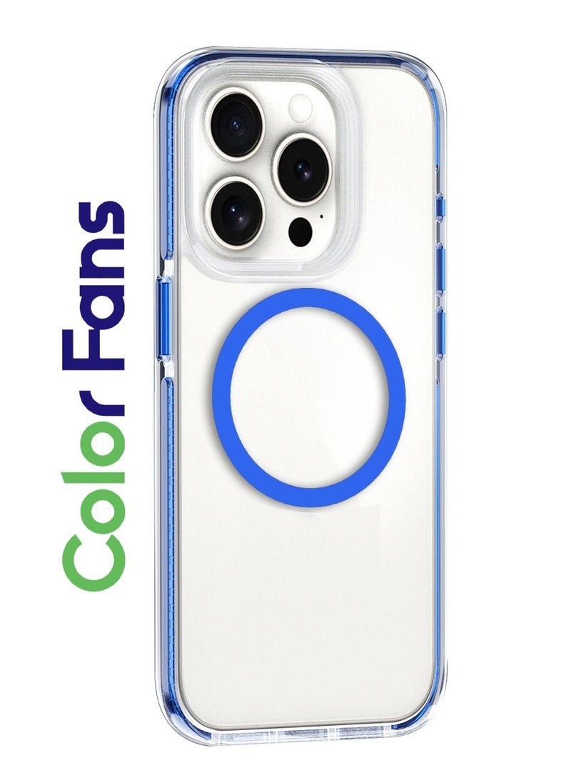 Color Fans - For iPhone 15 Pro Max Clear Case Shockproof PC + TPU Phone Cover Compatible with MagSafe - Blue - Image 1