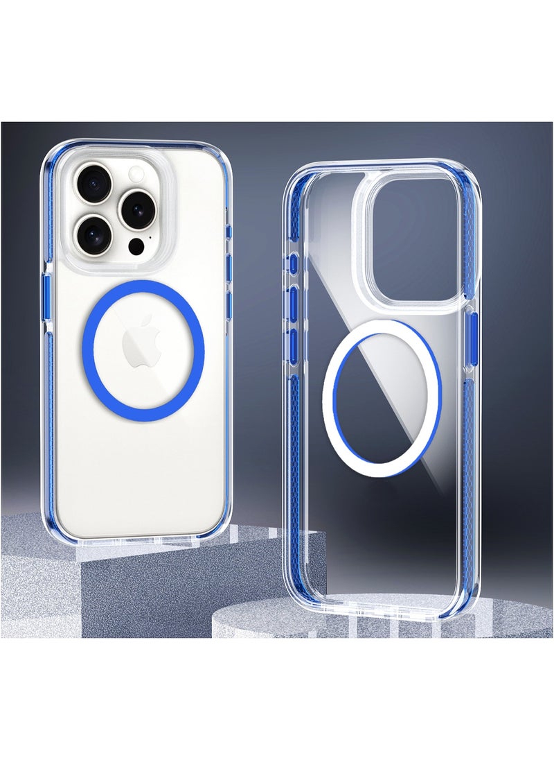 Color Fans - For iPhone 15 Pro Max Clear Case Shockproof PC + TPU Phone Cover Compatible with MagSafe - Blue - Image 1