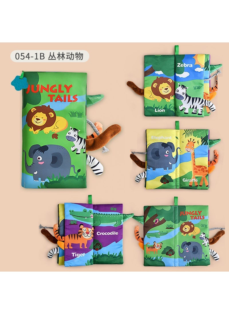 Infant Teething Tail Cloth Book for Ages 0-3 Forest 4 pages 8 faces with ringing paper tail cloth book BB is 55 grams of gum 