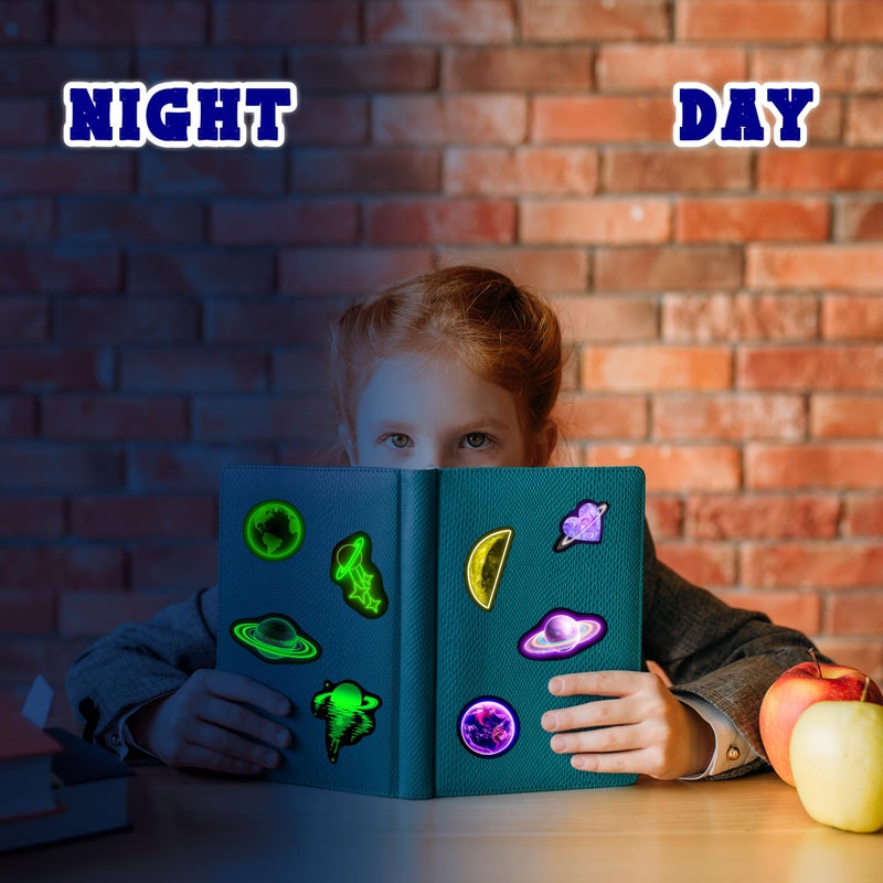 Robmoda Glow in The Dark Neon Planets Water Bottle Stickers for Kids, 70 PCS Vinyl Space Waterproof Decals for Laptop Phone Case, Solar System Decor for Adults Kids Girls Boys - Image 4