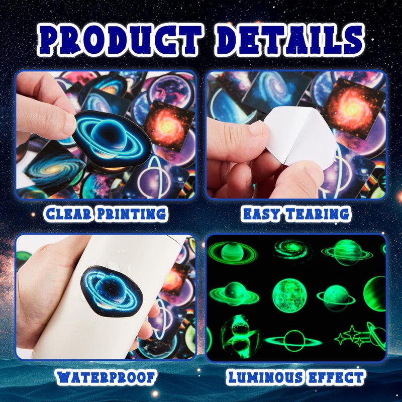 Robmoda Glow in The Dark Neon Planets Water Bottle Stickers for Kids, 70 PCS Vinyl Space Waterproof Decals for Laptop Phone Case, Solar System Decor for Adults Kids Girls Boys - Image 3