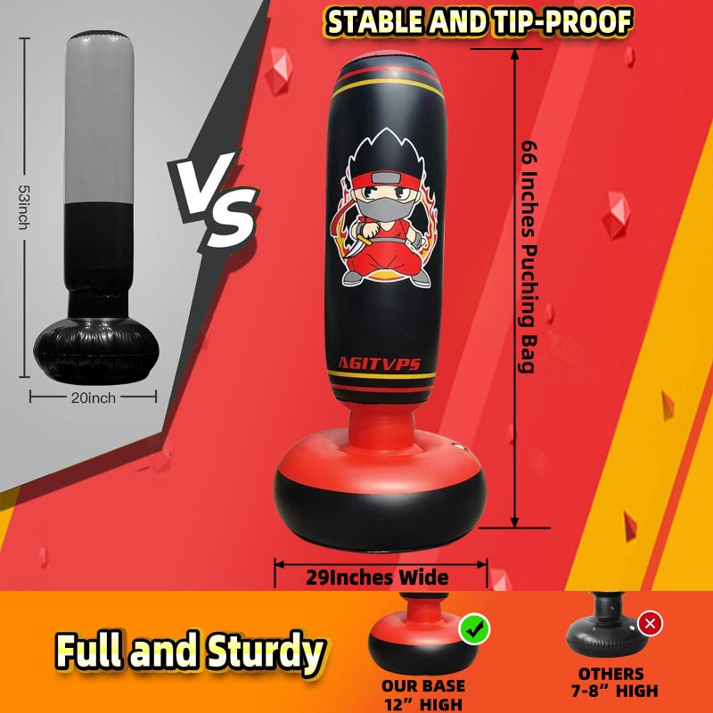 AGITVPS Inflatable Punching Bag Set, 66" Punching Bag for Boys & Girls Aged 8-12 with Kids Boxing Gloves, Super Air Pump | Suitable for Children's Daily Exercise, Happy Family Time (Red) - Image 3