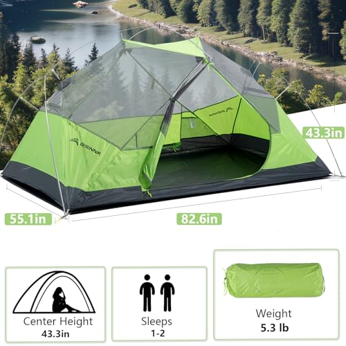 BISINNA Backpacking 2 Person Tent Lightweight 3 Season Camping Tent 20D 380T Nylon Rainfly Double Layer Free Standing Includes Footprnint 7001 Aluminium Poles for Camping Hiking Biking - Image 3