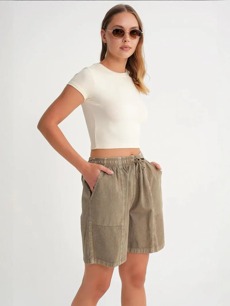 MixRay Mixray High Waist Cotton Drawstring Mini Shorts