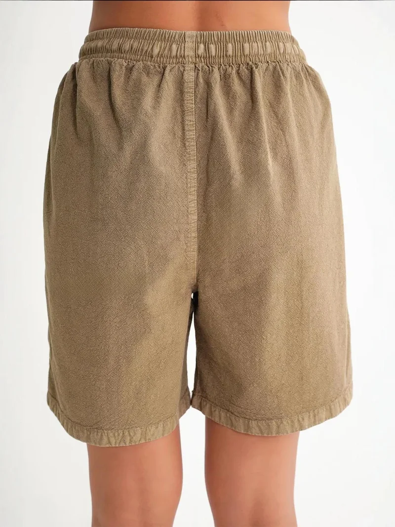 MixRay Beige Natural Mixray High Waist Cotton Drawstring Mini Shorts for Women | Best Price UAE