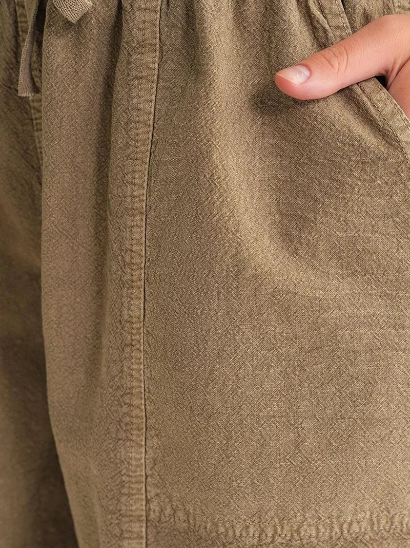 MixRay Beige Natural Mixray High Waist Cotton Drawstring Mini Shorts for Women | Best Price UAE
