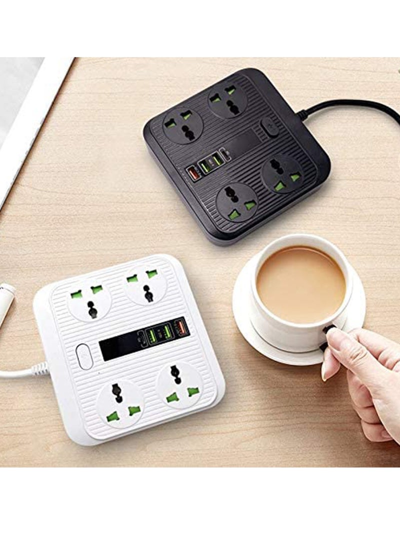 SYOSI Extension Lead Universal Outlets with 4 USB Ports 4 Way Power Strips Surge Protector 2Mor Bold Cord Switch Portable Charger Fuse and Shutter Charging Hub Station 40W Super Quik Charge Black - Image 5