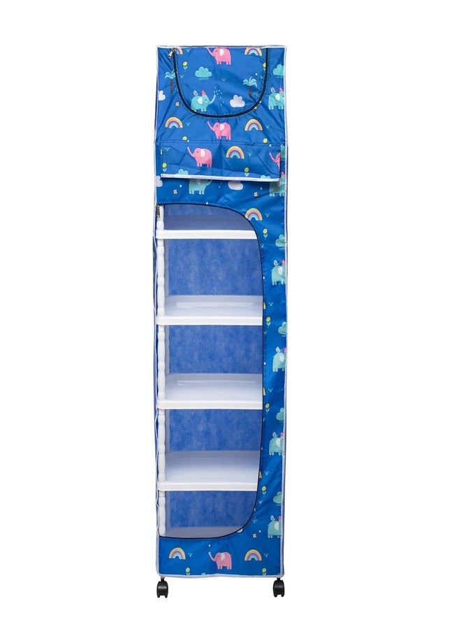 Bagnizer Baby Wardrobe Plastic Kids Storage Rack with Fabric Cover & Wheels | 6-Tier Plastic Shelves Organizer | Toy, Book & Clothes Storage Cabinet for Kids Room (Elephant) - Image 5