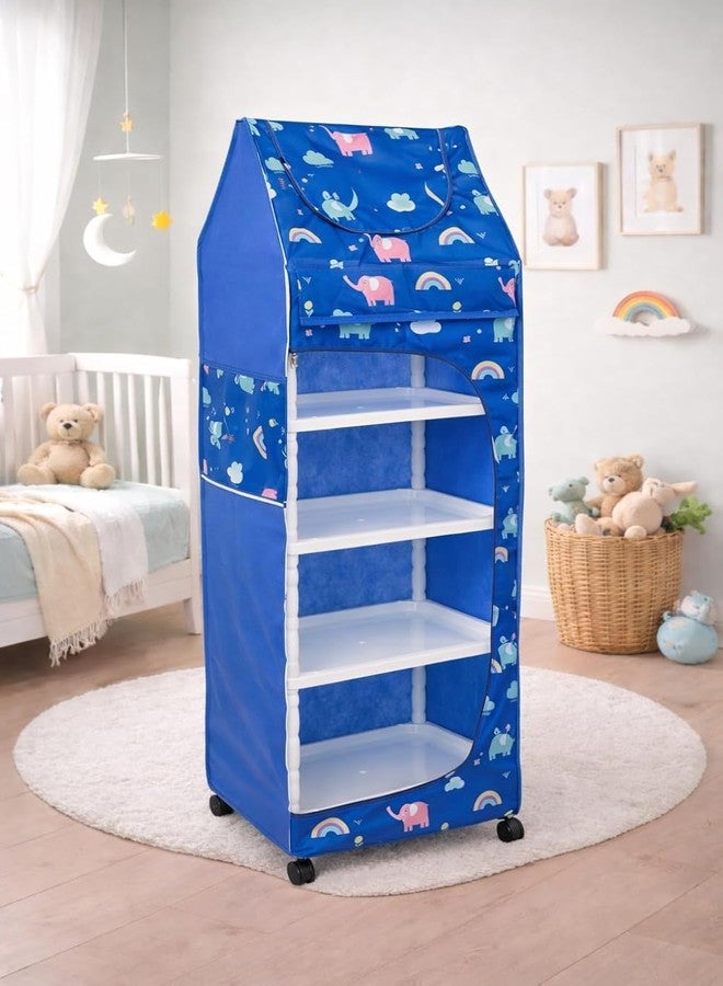 Bagnizer Baby Wardrobe Plastic Kids Storage Rack with Fabric Cover & Wheels | 6-Tier Plastic Shelves Organizer | Toy, Book & Clothes Storage Cabinet for Kids Room (Elephant) - Image 2