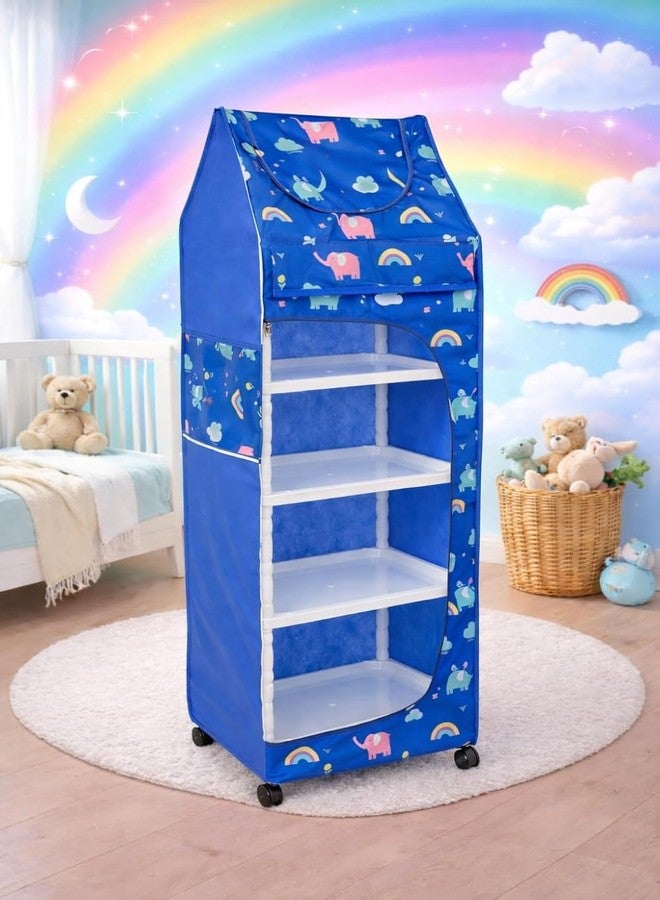 Bagnizer Baby Wardrobe Plastic Kids Storage Rack with Fabric Cover & Wheels | 6-Tier Plastic Shelves Organizer | Toy, Book & Clothes Storage Cabinet for Kids Room (Elephant) - Image 1