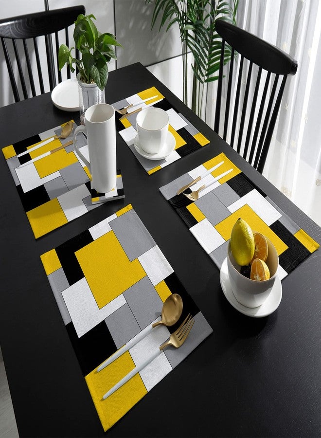 Futuregrace Black and Yellow Placemats Set of 4,Non Slip Washable Table Mats Set, Abstract Art Patchwork Table Placemats for Kitchen Dining Table,Wedding Holiday Party Decoration - Image 3