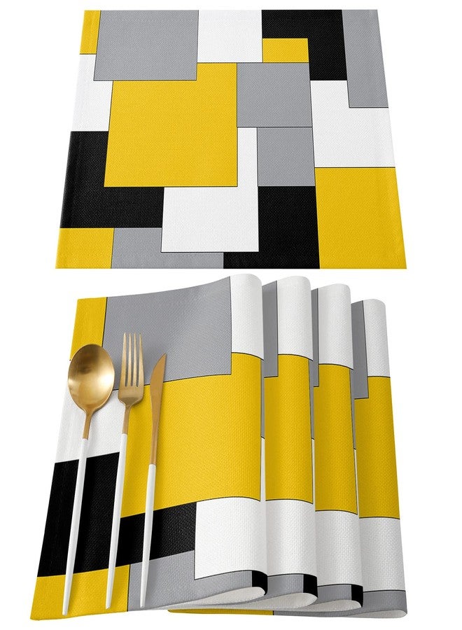 Futuregrace Black and Yellow Placemats Set of 4,Non Slip Washable Table Mats Set, Abstract Art Patchwork Table Placemats for Kitchen Dining Table,Wedding Holiday Party Decoration - Image 1