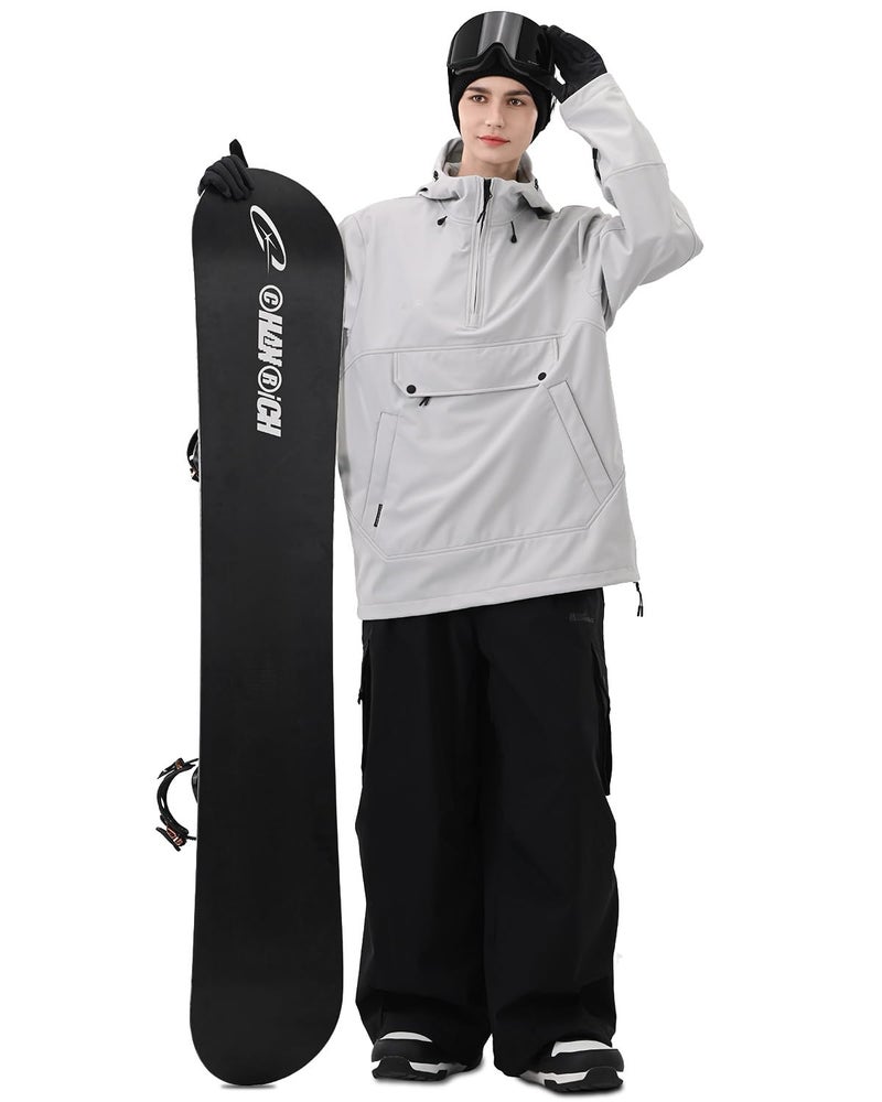 HIGH EXPERIENCE Ski Hoodie Snowboard Pullover Jacket Snow Anarok Baggy Waterproof Windproof Insulated for Women Men (US, Alpha, Medium, Regular, Regular, Light Gray) - Image 3