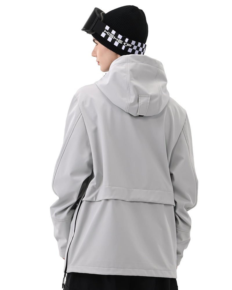 HIGH EXPERIENCE Ski Hoodie Snowboard Pullover Jacket Snow Anarok Baggy Waterproof Windproof Insulated for Women Men (US, Alpha, Medium, Regular, Regular, Light Gray) - Image 2