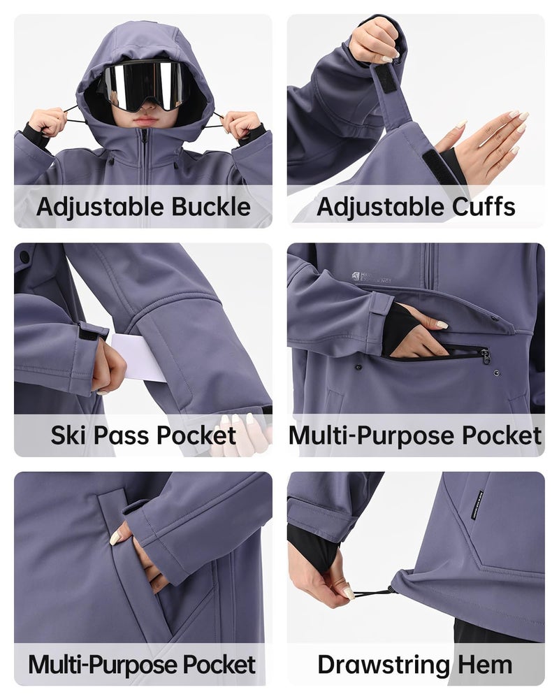 HIGH EXPERIENCE Ski Hoodie Snowboard Pullover Jacket Snow Anarok Baggy Waterproof Windproof Insulated for Women Men (US, Alpha, Medium, Regular, Regular, Light Gray) - Image 5