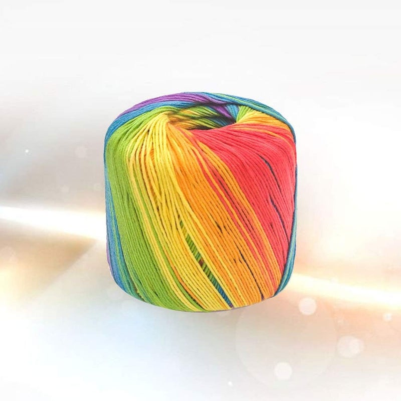 klarako 1 Roll 133M Color Segment Dyed Gradient Cotton Yarn DIY Thread Hand Crocheted Scarf Hat Shawl Line Material for Hand Knitting DIY Sweater Blanket Costume Multicolor Yarn(Rainbow) - Image 1