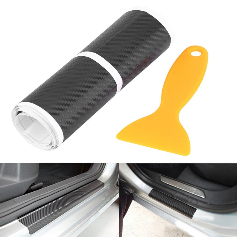 Car Door Sill Protector Carbon Fiber Anti Scratch Sticker Universal Fit Most Vehicles Protect Against Scratches Scuffs For Interior Black - Image 3