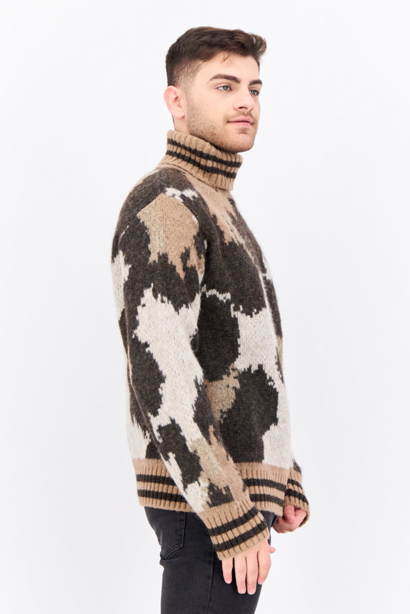 GANT Men Turtle Neck Animal Pattern Sweater, Brown - Image 2
