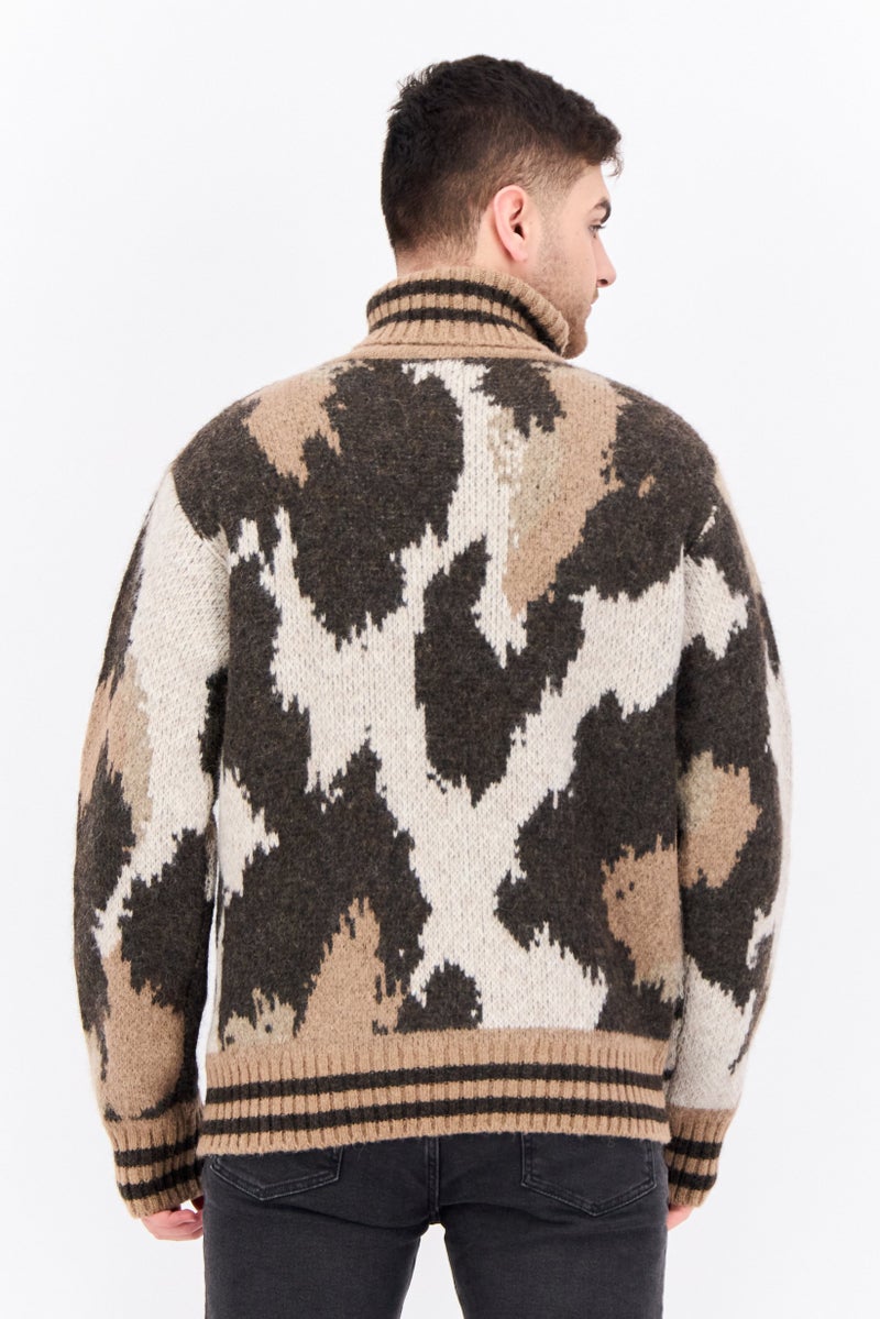 GANT Men Turtle Neck Animal Pattern Sweater, Brown - Image 3