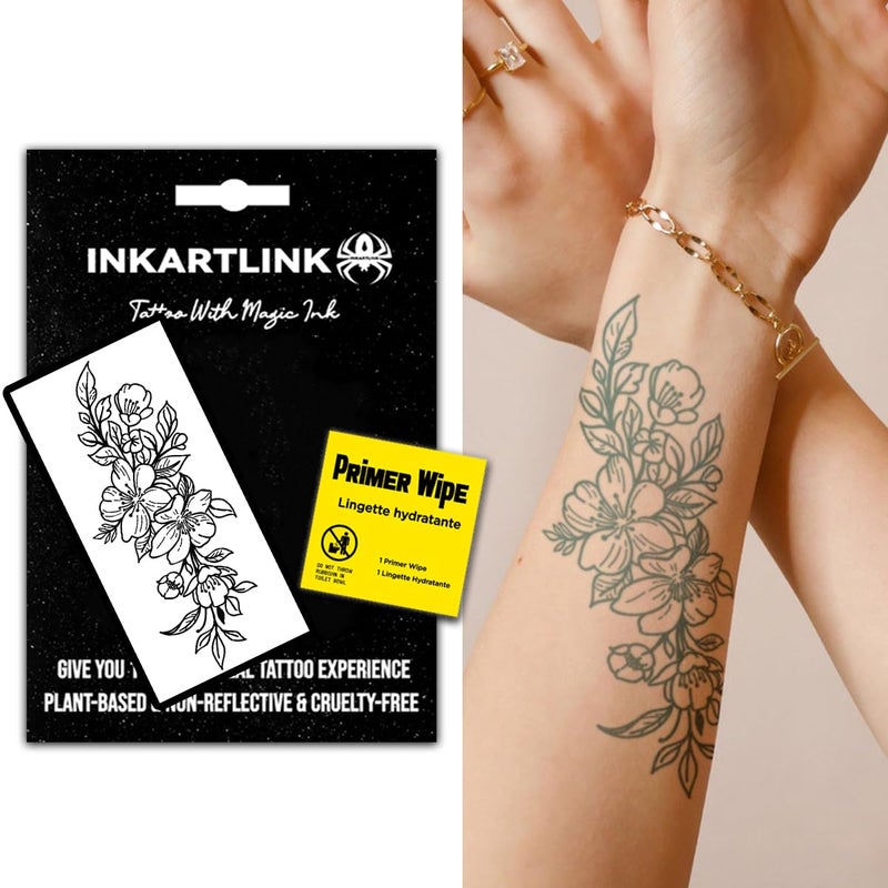 Inkartlink Semi Permanent Tattoo  15-Day Temporary Tattoo  Flower Tattoo For Women  Waterproof And Anti-Reflective  Exquisite Packaging  Unique Design (Flowers 8) - Image 1