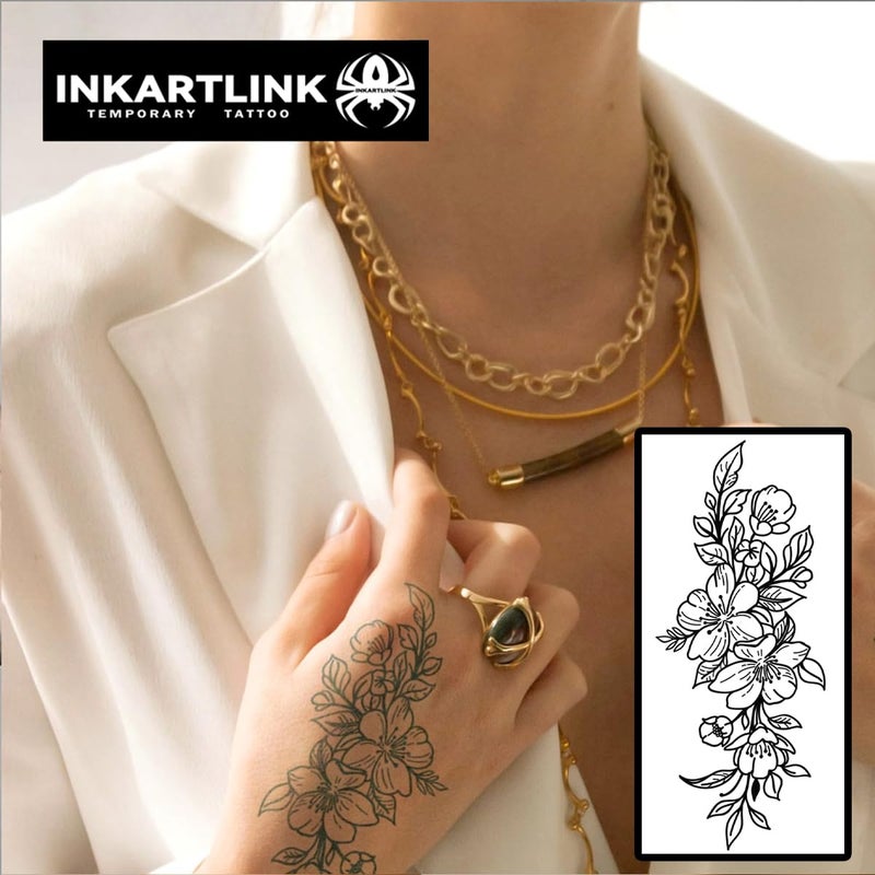 Inkartlink Semi Permanent Tattoo  15-Day Temporary Tattoo  Flower Tattoo For Women  Waterproof And Anti-Reflective  Exquisite Packaging  Unique Design (Flowers 8) - Image 3