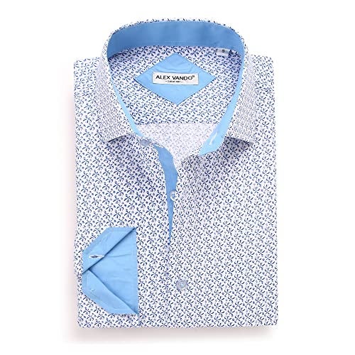 Alex Vando Mens Printed Dress Shirts Long Sleeve Regular Fit Button Down Shirt,white6495,L - Image 1