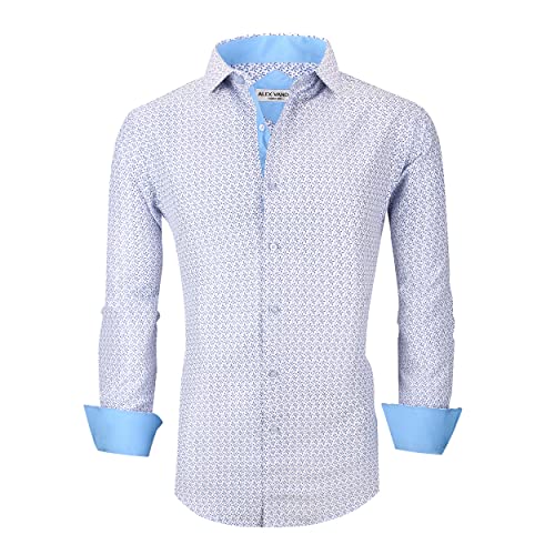 Alex Vando Mens Printed Dress Shirts Long Sleeve Regular Fit Button Down Shirt,white6495,L - Image 2