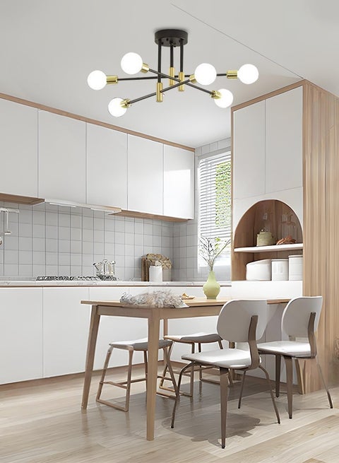 Sputnik chandelier Black and gold modern 6-Light ceiling light fixture for living room dining room bedroom kitchen living dining room bedroom foyer
