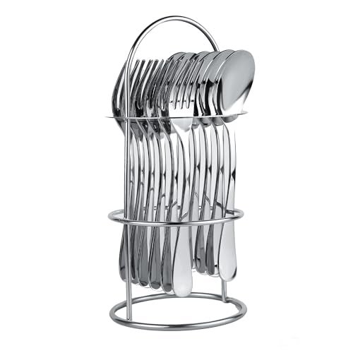 FNS Victoria Stainless Steel - 12 PCs Cutlery Set, 6 Dinner Spoons, 6 Dinner Forks, 1 Cutlery Hanging Stand, Elegant Design, Durable Stainless Steel, Ideal for Home, Dining, Kitchen Use, Silver Finish - Image 1