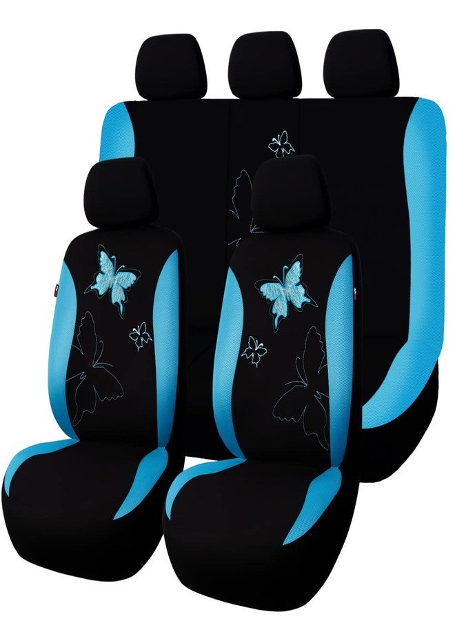 Flying Banner Butterfly car seat Covers ful Set Fashion Universal Lady Woman Female Rear Bench Split Colorized (Mint Blue, Full Set - Lace) - Image 1