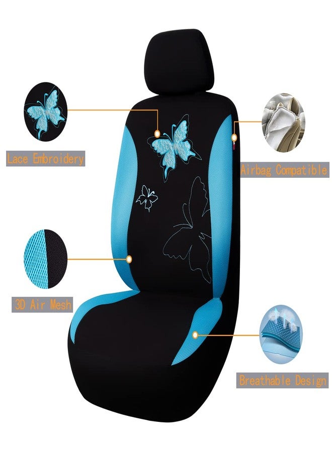 Flying Banner Butterfly car seat Covers ful Set Fashion Universal Lady Woman Female Rear Bench Split Colorized (Mint Blue, Full Set - Lace) - Image 2
