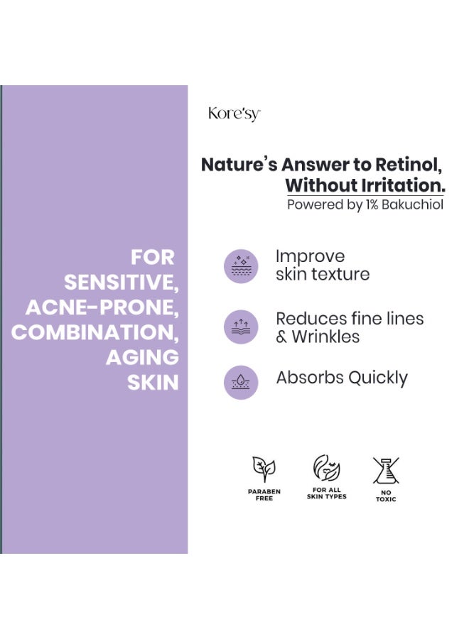 Kore'sy 1% Bakuchiol Serum –Anti-Aging Retinol Alternative Serum, Blur Fine Lines, Anti-Wrinkles, Pore shrink and Soothing Pimples, Hydrate Facial Skin - Image 4