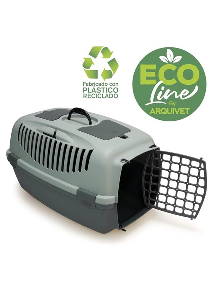 أركويفيت حامل الحيوانات الأليفة ستيفان بلاست جاليفر 3 - رمادي أردوازي/أخضر ضبابي، مصنوع من البلاستيك المتين مع باب آمن - قفص سفر مريح وجيد التهوية للقطط والكلاب الصغيرة - Image 2