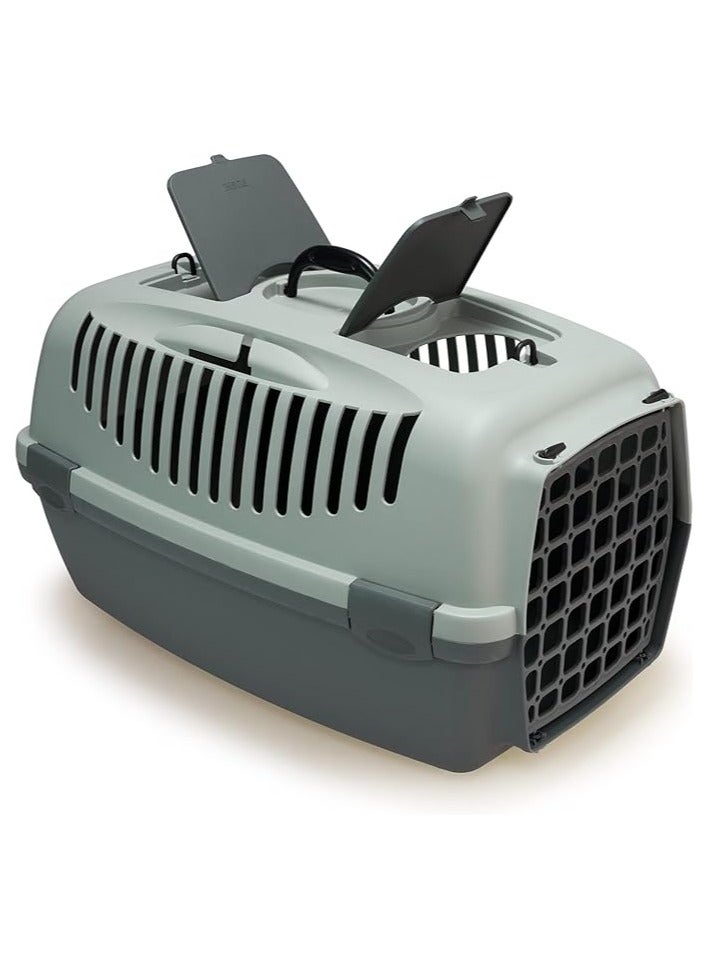 أركويفيت حامل الحيوانات الأليفة ستيفان بلاست جاليفر 3 - رمادي أردوازي/أخضر ضبابي، مصنوع من البلاستيك المتين مع باب آمن - قفص سفر مريح وجيد التهوية للقطط والكلاب الصغيرة - Image 4