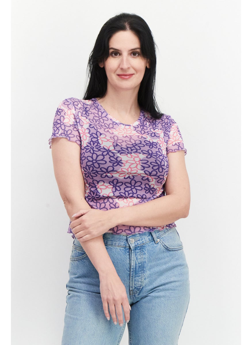 Women Crew Neck Short Sleeves Printed Top, Lilac Combo - pzsku/Z11D2E3DCCFF36DC75204Z/45/_/1737641793/eaa4cdd8-9dd8-4daa-80ca-ac93c1545914