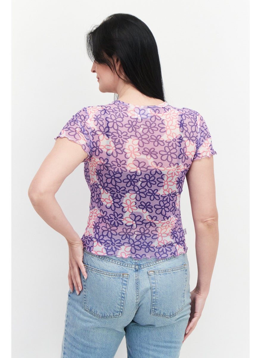 Women Crew Neck Short Sleeves Printed Top, Lilac Combo - pzsku/Z11D2E3DCCFF36DC75204Z/45/_/1737641797/1ad54a6b-3671-4ce5-912d-3b597b812cb9