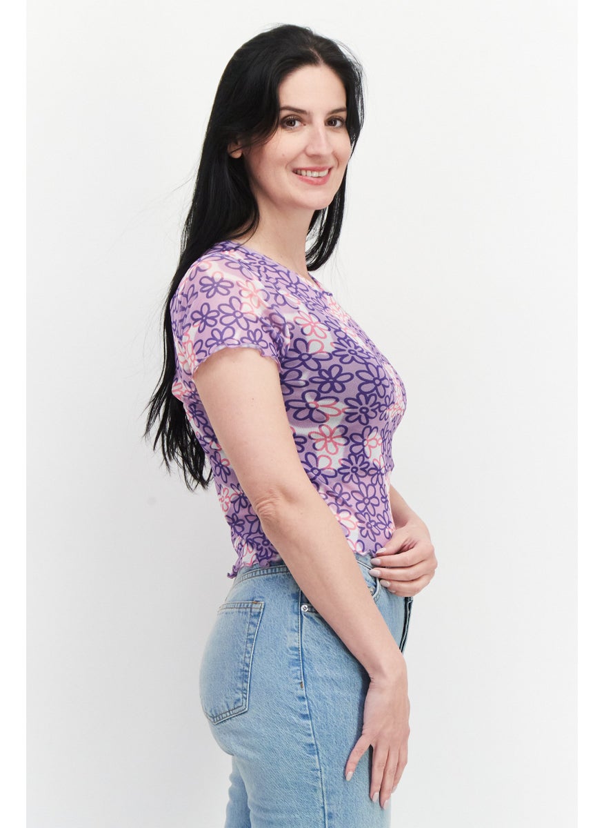 Women Crew Neck Short Sleeves Printed Top, Lilac Combo - pzsku/Z11D2E3DCCFF36DC75204Z/45/_/1737641805/5df6a820-dbe8-426e-9de8-6f52e64225d0