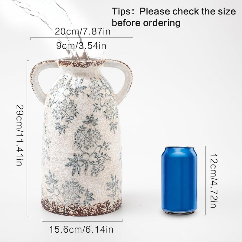 Enra Tiered purchase options Enra Tall Vintage Blue and White Ceramic Vase with Handle, 11.2 Inch Chinoiserie Decorative Floral Vase, Large Rustic Ceramic Vase for Living Room, Office, Bookshelf, Home Decor General purpose design - Image 2
