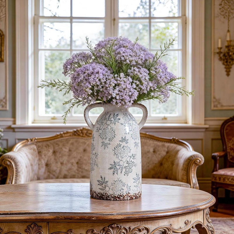 Enra Tiered purchase options Enra Tall Vintage Blue and White Ceramic Vase with Handle, 11.2 Inch Chinoiserie Decorative Floral Vase, Large Rustic Ceramic Vase for Living Room, Office, Bookshelf, Home Decor General purpose design - Image 5