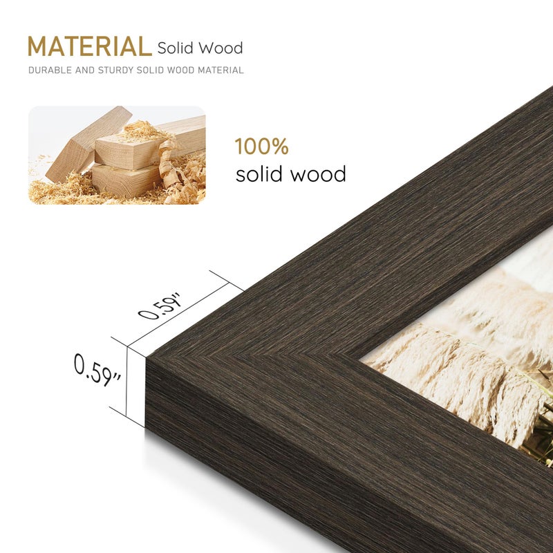 Fisnish 11x14 Picture Frame, Solid Wooden Picture Frames, Display 11x14 Photos without Mat, Horizontal or Vertical Wall Mounting, Smoked Wood Grain, 1 Pack - Image 5