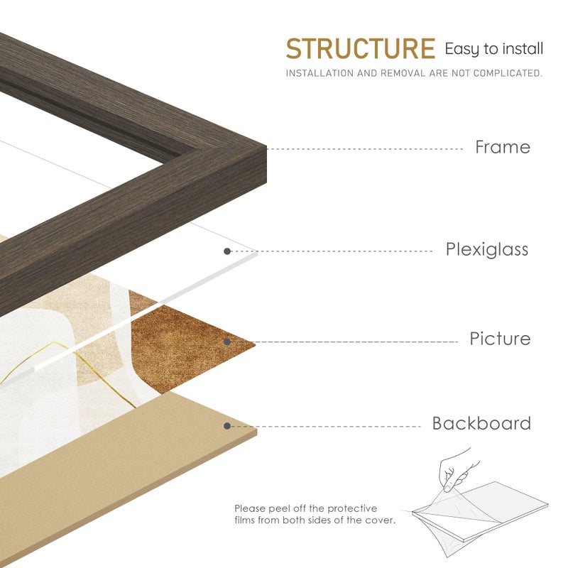 Fisnish 11x14 Picture Frame, Solid Wooden Picture Frames, Display 11x14 Photos without Mat, Horizontal or Vertical Wall Mounting, Smoked Wood Grain, 1 Pack - Image 4