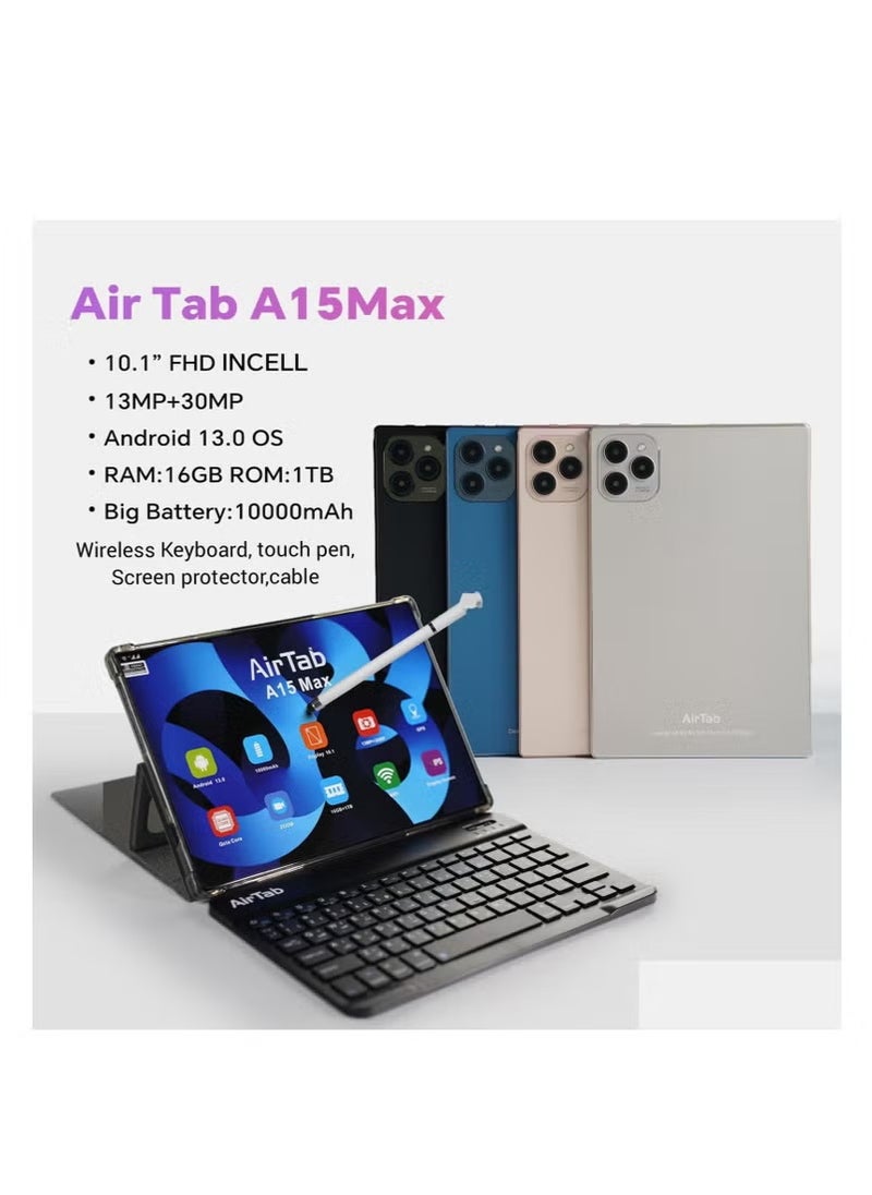 AirTab 10.1 -Inch Smart Tablet A15 MAX Android 13 Tablet With 1TB Storage and 16GB RAM Quad Core Wi-Fi LTE Dual Sim with Touch Pen and Keyboard - BLUE  - Image 3