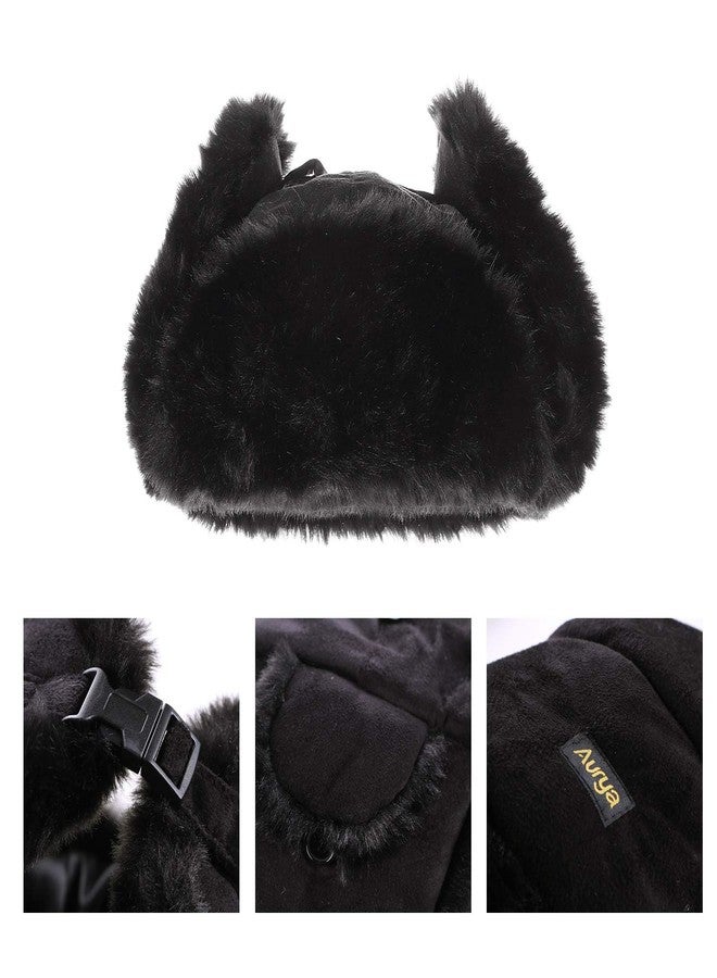 Aurya Winter Trooper Hat Ushanka with Faux Fur, Waterproof and Windproof Aviator Trapper Cap for Skiing, Hunting, Cold Weather (Black) - Image 4