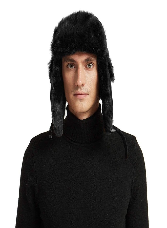Aurya Winter Trooper Hat Ushanka with Faux Fur, Waterproof and Windproof Aviator Trapper Cap for Skiing, Hunting, Cold Weather (Black) - Image 2