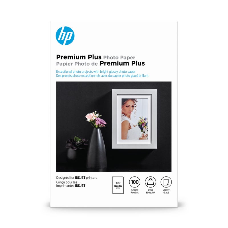 HP ورق صور HP Premium Plus لامع مقاس 4x6 في 100 ورقة (CR668A) - Image 1